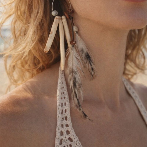 Artisan Sea Urchin & Feather Earrings like new from New Caledonia