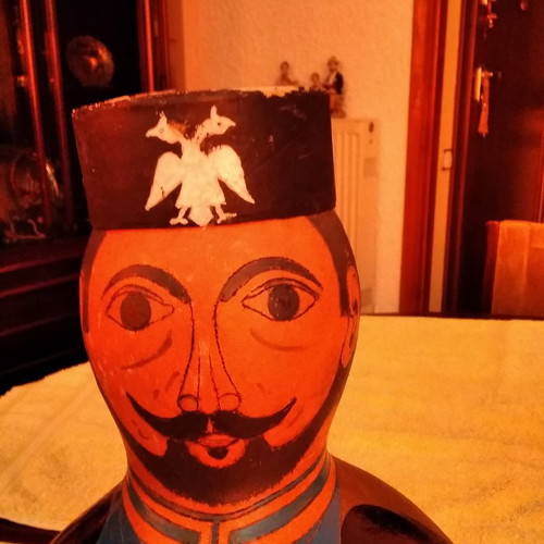 Painted pumpkins used, set of two, height 30x22 cm