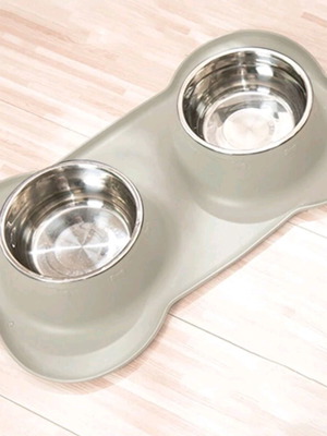 Pet bowls set of 2 stainless steel with base, new