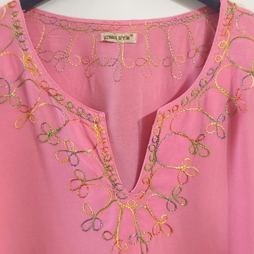 Kaftan tunic embroidered one size M-XXXL, like new, salmon pink