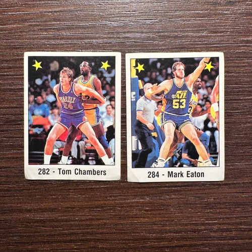 Panini Basket NBA 1988/89 vintage stickers used, Tom Chambers & Mark Eaton duo pack