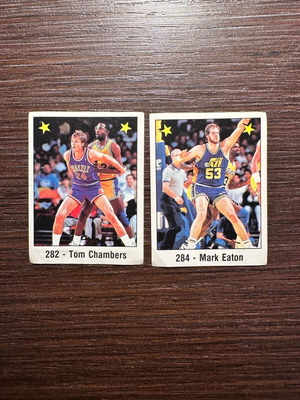 Panini Basket NBA 1988/89 vintage stickers used, Tom Chambers & Mark Eaton duo pack