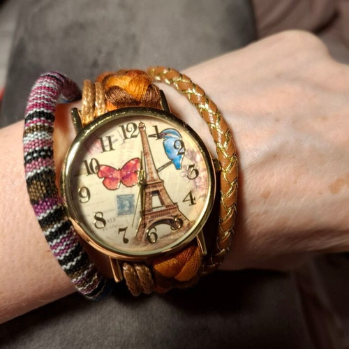 Wristwatch new women's brown multicolor with Paris design