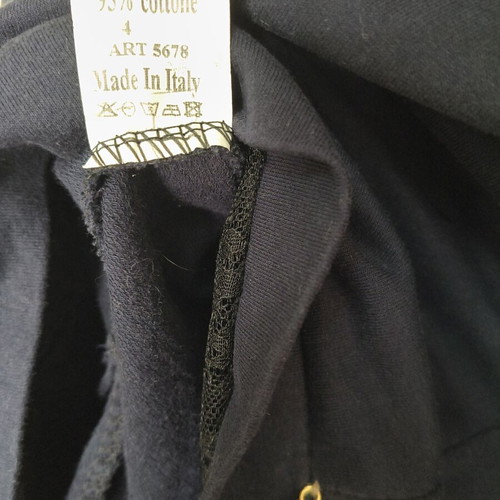 Italian long sleeve blouse with lace, dark blue, cotton