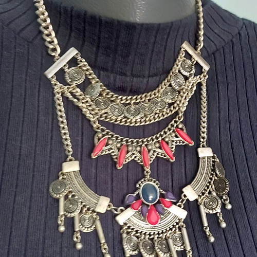 Massive Ethno Necklace with Stones and Extender like new