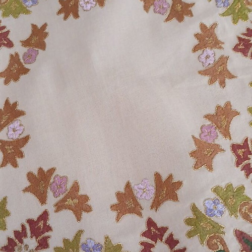 Handmade Vintage Rotonda on Beige Canvas with Embroidered Floral Motifs