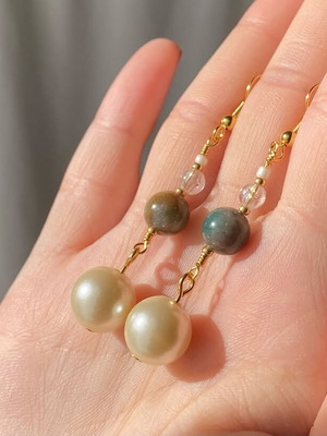Handmade Coquette Earrings with Natural Agate, Faux Pearls and Glass Beads