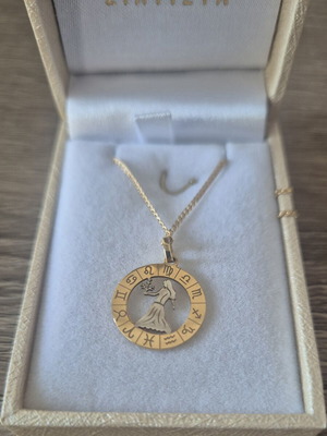 Gold necklace with Virgo zodiac pendant