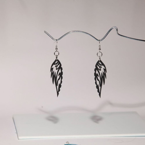 Earrings Feather from recycled plexiglass new, 6cm length, surgical steel hooks
