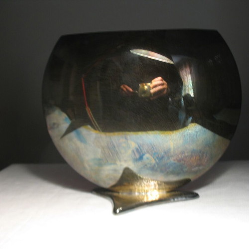 Silver-plated Space-Age vase used, large and heavy from the 70's