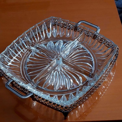 Vintage German Lead Crystal 4-Section Serving Tray used