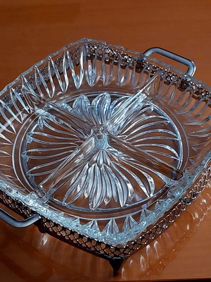 Vintage German Lead Crystal 4-Section Serving Tray used
