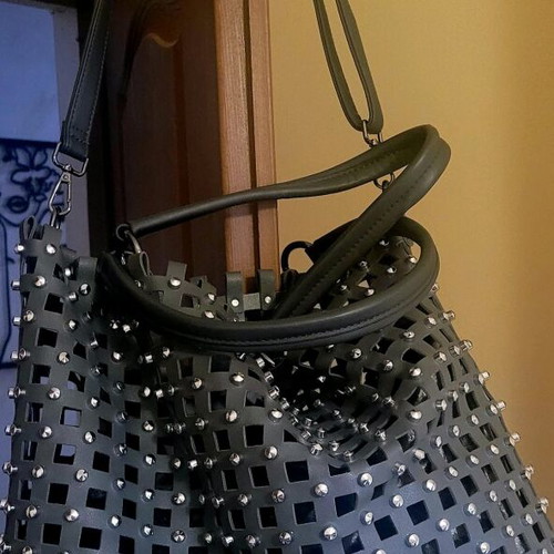 Shoulder bag like new, graphite with silver ornaments