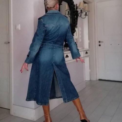 Vintage Mohrve Denim Gabardine Trench Coat size M like new, blue