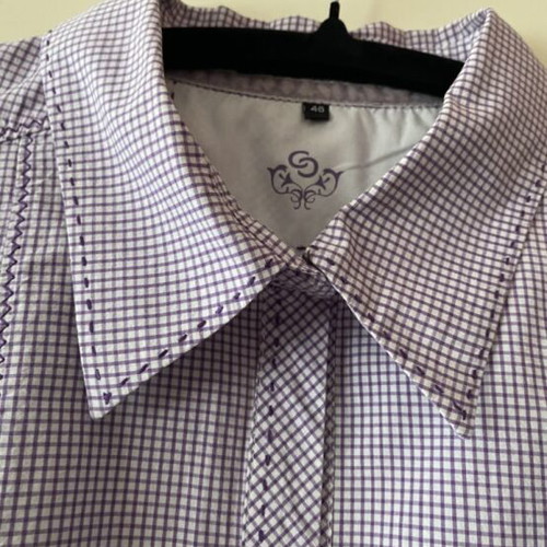Women's checked shirt purple white 3/4 sleeve like new Clarina Collection
