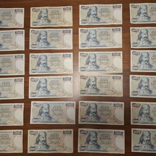 Collection of 24 5,000 Drachma banknotes 1984 like new, series A to Ω