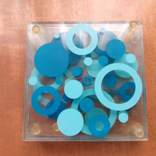 Glass coasters like new, set of 4 with blue details