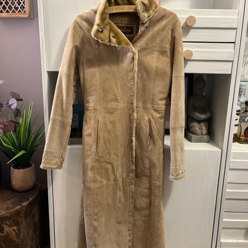 Naf Naf leather mouton coat used, size S, beige