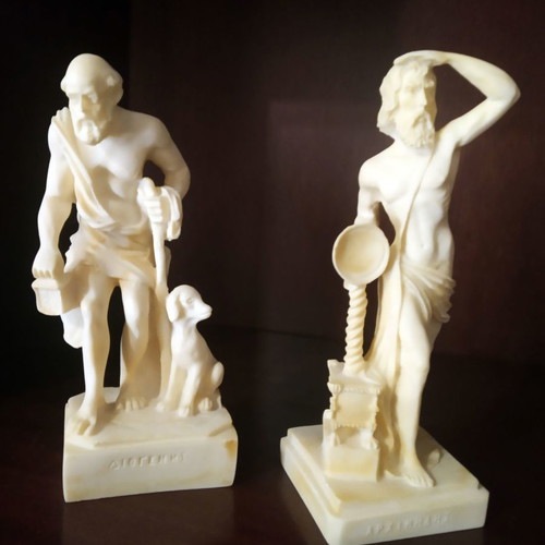 Alabaster figurines of Diogenes and Archimedes new, handmade