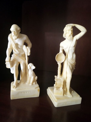 Alabaster figurines of Diogenes and Archimedes new, handmade