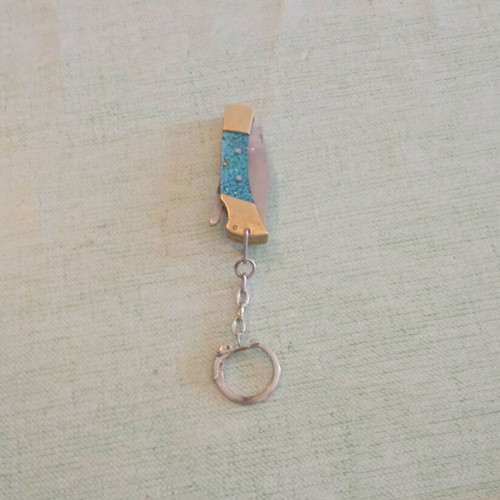 Vintage Mini Lockback Pocket Knife Keychain like new with Iridescent Handle