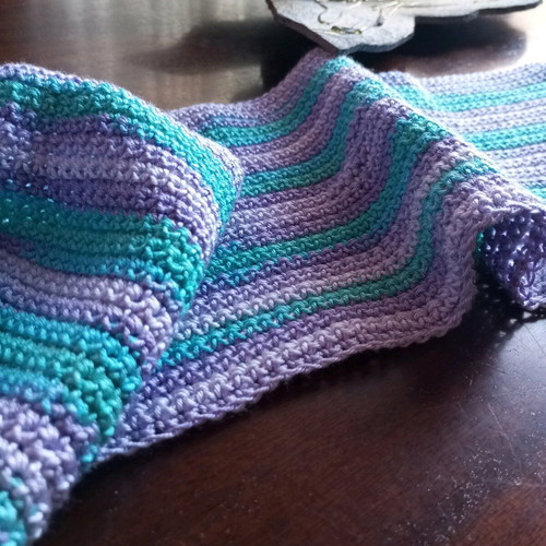 Handmade knitted scarf purple and turquoise new with dense knit