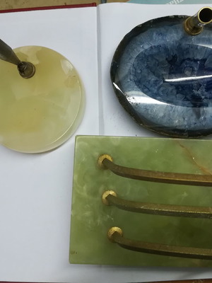 Office set used, made of alabaster and agate