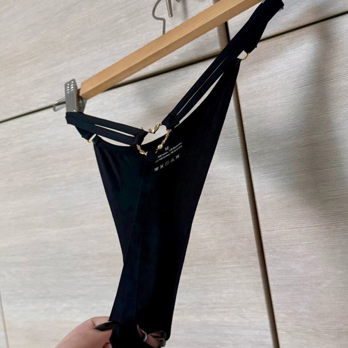 Intimissimi Black Seamless String Cotton Thong with Gold Heart, New