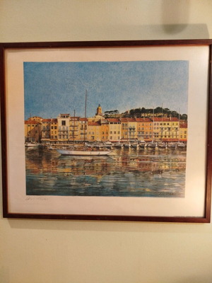 St Tropez art print like new with wooden frame and glass
