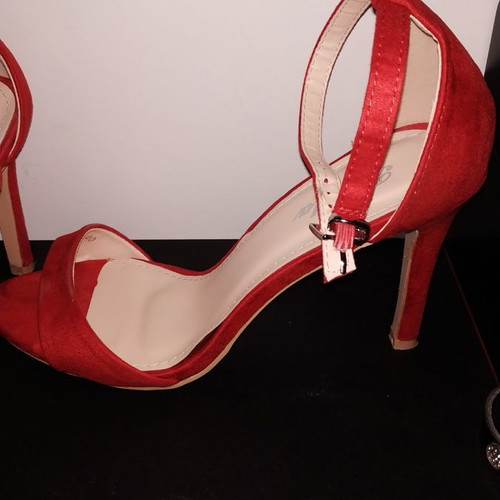 High-heeled sandals used, size 40, red