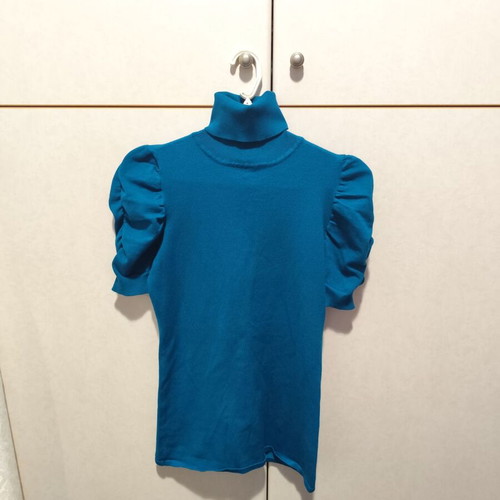 Petrol Turtleneck Blouse Like New With Puffy Sleeves Size M