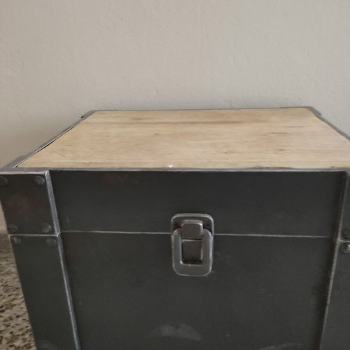 Industrial style wooden and metal chest like new