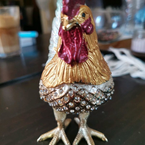 Vintage jewelry box with rooster design and Swarovski crystals used