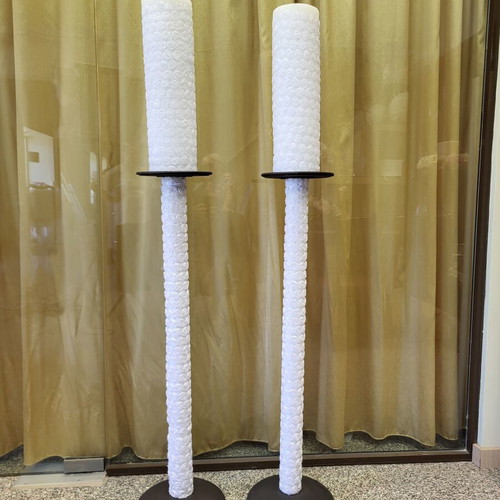 Luxury embossed wedding candles with metal stands new