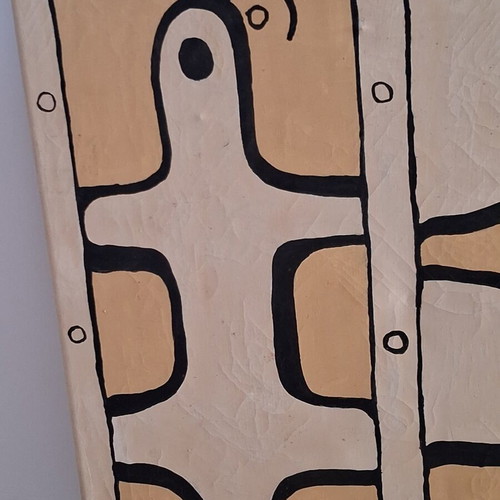 Abstract painting 50x60 cm signed K.M. used, tribal ethnic art