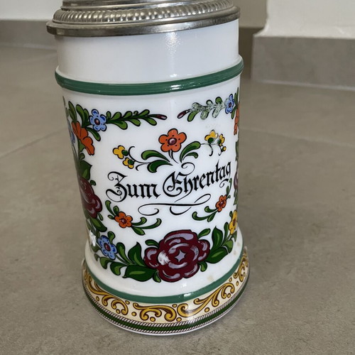 Vintage German Ceramic Beer Stein with Metal Lid used