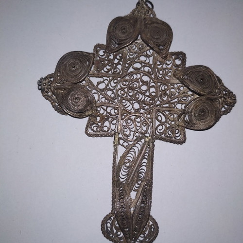 Vintage Tin Filigree Cross from Ioannina made to order