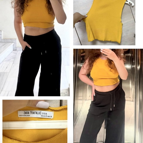 Zara yellow orange ribbed cotton cropped tank top