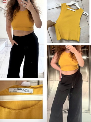 Zara yellow orange ribbed cotton cropped tank top