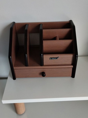 Wooden pencil holder like new, brown with drawer