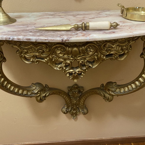 Console with framed mirror and marble used, baroque style