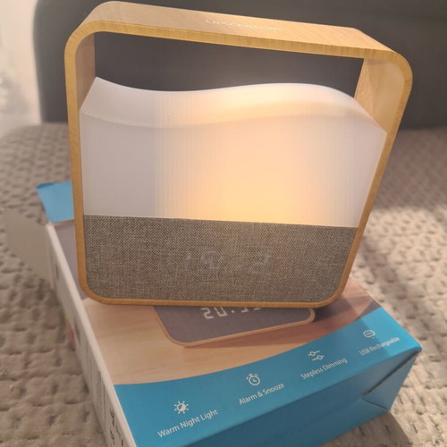 UPXNBOR digital alarm clock with warm LED night light, USB charging