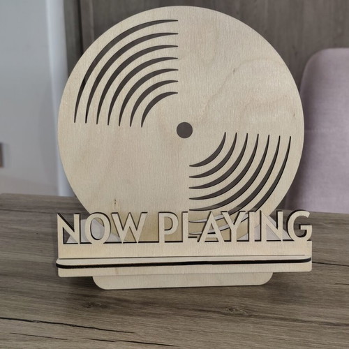 Custom wooden vinyl record stand "Now Playing"