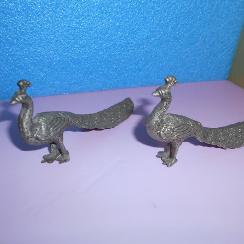 Metal peacocks used, set of 2, length 12 cm and height 6 cm