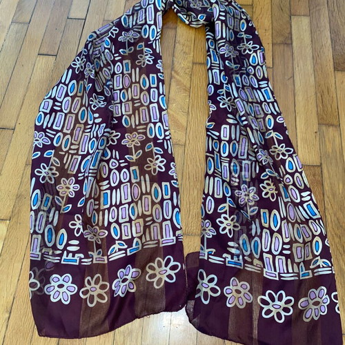 Vintage μακριά στόλα φουλάρι με γεωμετρικό και floral μοτίβο, σαν καινούργιο