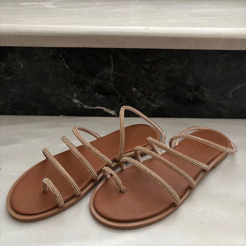 Strass sandals, brown and gold, size 38