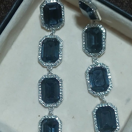 Long earrings with rhinestones new, silver color, 8.3 cm