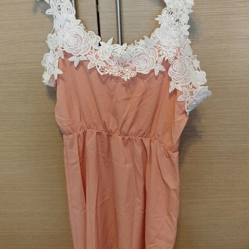 Coral dress with white floral design, size Large, new