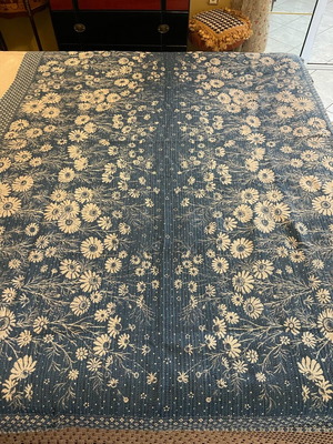 Vintage ριχτάρι καλοκαιρινή κουβέρτα 1,35x2,00 μ, άσπρο-μπλε, μεταχειρισμένη