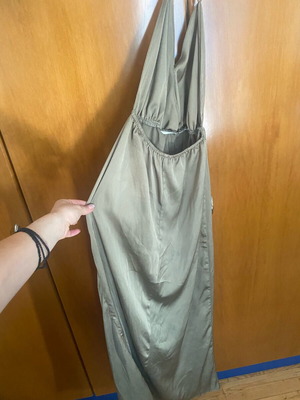 Maxi satin khaki dress by Greek brand Online like new